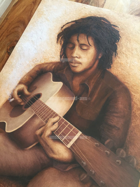 Poster of Original art oil painting: Bob Marley playing reggae - excellent quality - exclusive to underground art